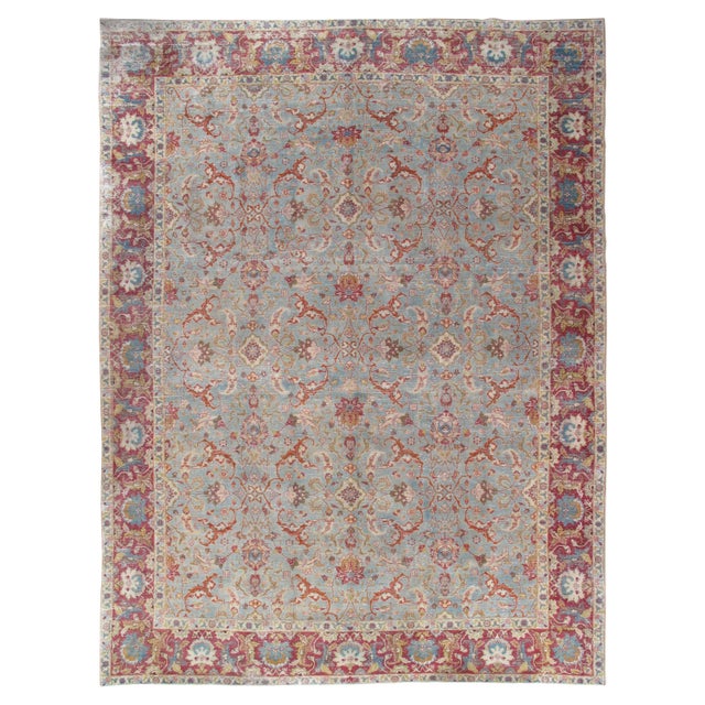 Antique Tabriz Rug, Handmade Oriental Rug in Terracotta, Light Blue, Gold, Green For Sale - Image 17 of 17
