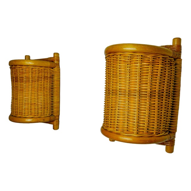 Rattan Sconces, France, 1960, Set of 2 For Sale
