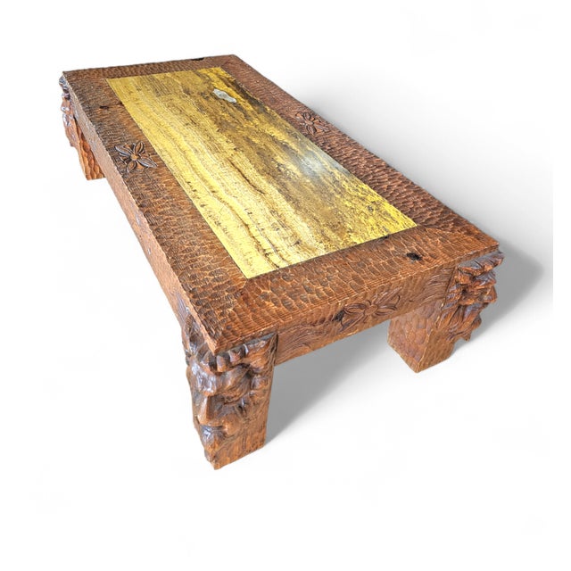 Northern Italian Roman Carved Styled Coffee Table with Marble Top, 1960s For Sale - Image 6 of 6