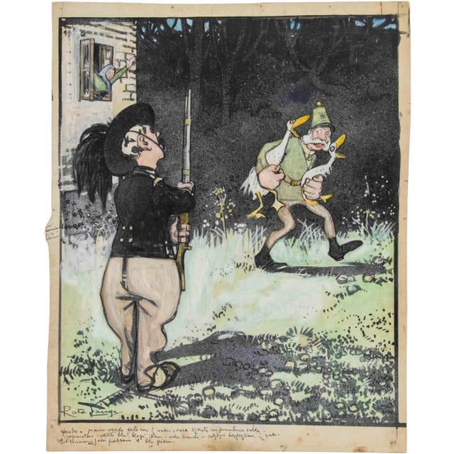 Thief of geese is a modern artwork realized by Gabriele Galantara (1865-1937) in the early 20th century. Watercolor, ink...