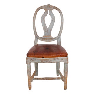 18th Century Swedish Gustavian Chair with Original Paint and Leather Seat For Sale