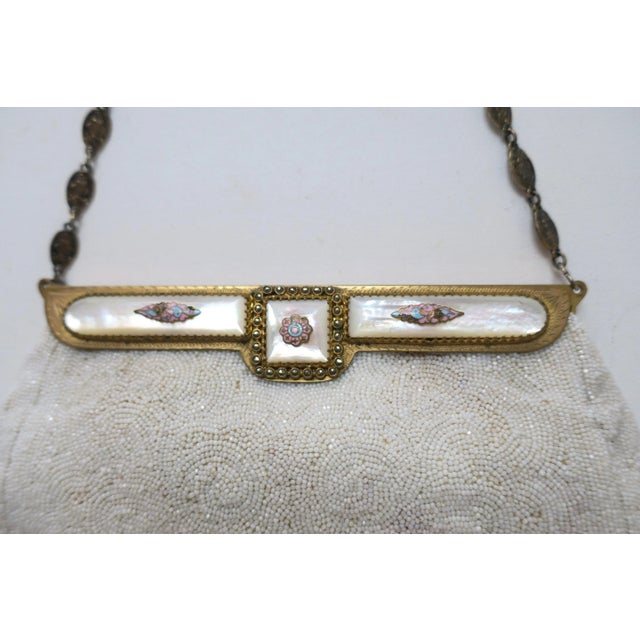 Vintage White Beaded Handbag With Pastel Enamel, Circa Mid-20th Century, Europe For Sale - Image 12 of 17