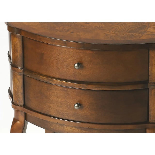 Transitional Jarvis Oval 2 Drawer Side Table, Medium Brown For Sale - Image 3 of 4