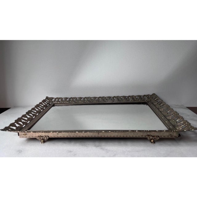 Vintage Gold Filigree Dresser Vanity Mirror Tray With Feet….. For Sale - Image 9 of 15