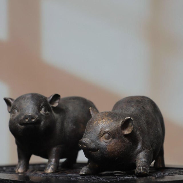 Chinese Vintage Pair of Gilt Bronze Pig Figures - Chinese Zodiac Sculptures For Sale - Image 3 of 9
