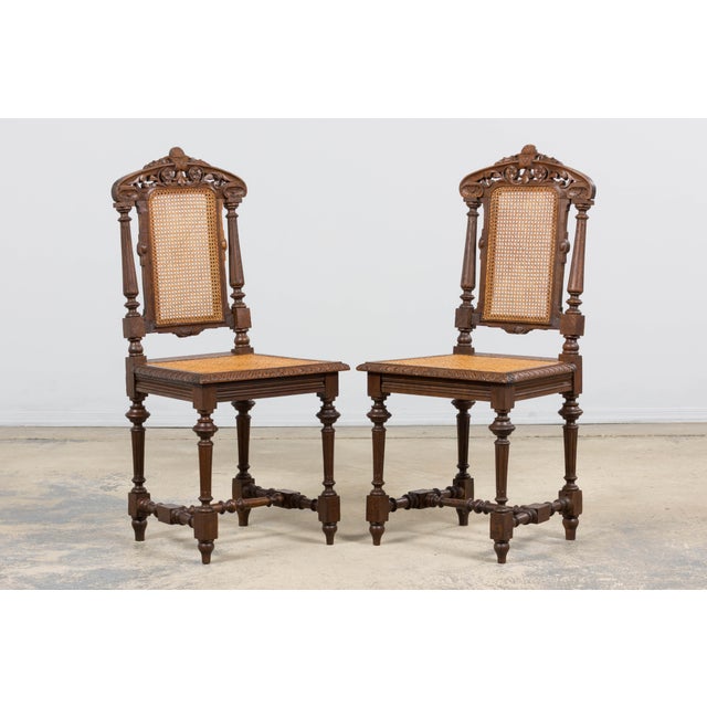 Wood Antique French Renaissance Revival Henri II Style Oak Cane Dining Chairs - Set of 6 For Sale - Image 7 of 18