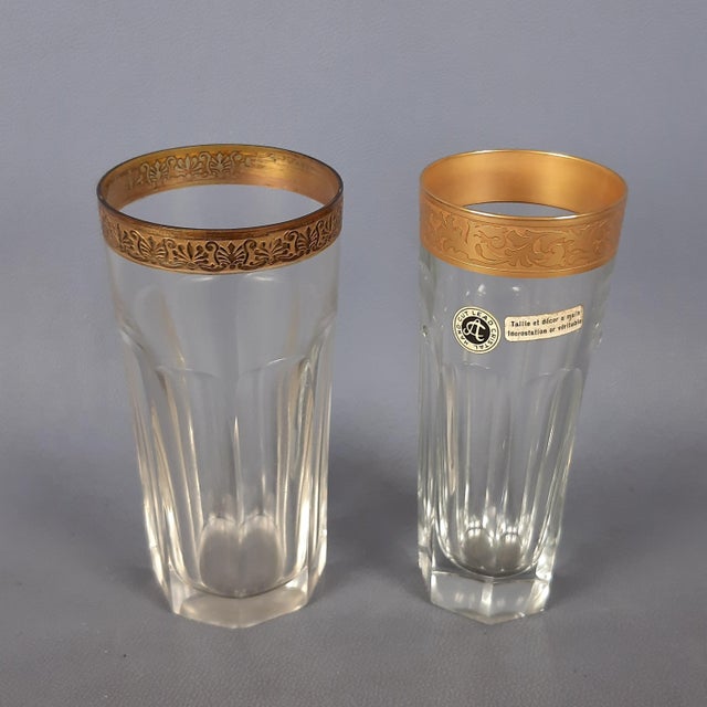 1950s Cut Crystal Glasses with Floral Profiles in Pure Gold, 1950s, Set of 10 For Sale - Image 5 of 16