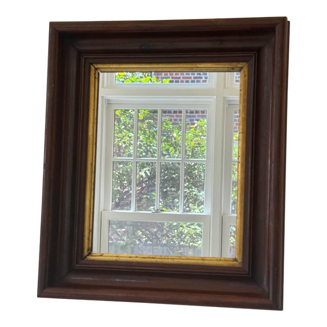 Early 20th Century American Walnut Wood With Gold Gilt Framed Wall Mirror For Sale