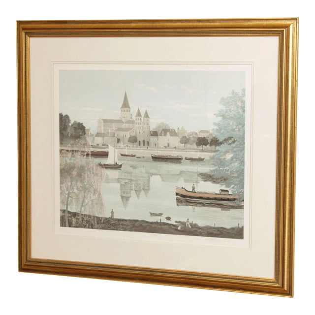 1990s Michel Delacroix 'L'abbaye de Paray le Monial' Custom Framed Lithograph Print For Sale