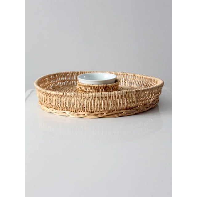 Shabby Chic Vintage Woven Serving Tray With Bowl For Sale - Image 3 of 11