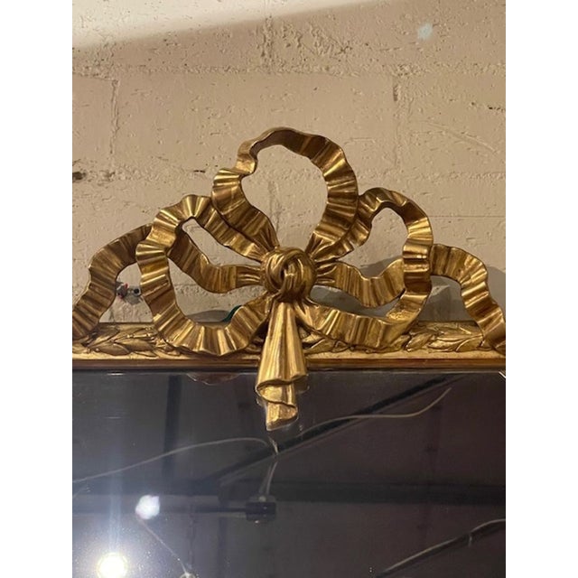 French 19th C French Louis XVI Giltwood Ribbon Mirror For Sale - Image 3 of 10