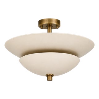 Handcrafted Pure Brass Flush Mount Ceiling Light, Ivory Dome Semi Flush Mount, Brass Ceiling Fixture for Bedroom, Hallway, Kitchen, Entryway For Sale