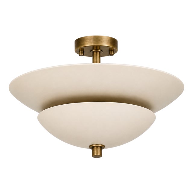 Handcrafted Pure Brass Flush Mount Ceiling Light, Ivory Dome Semi Flush Mount, Brass Ceiling Fixture for Bedroom, Hallway, Kitchen, Entryway For Sale