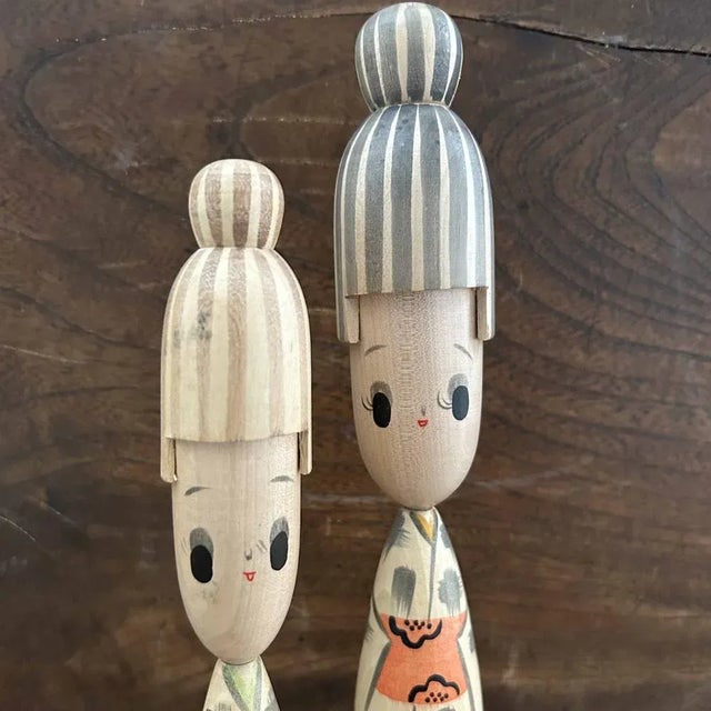 Wood Kawaii Sosaku Kokeshi Dolls, Japan, 1980s, Set of 2 For Sale - Image 7 of 9