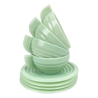 Mint Green Opaline Coffee Set, 1950s, Set of 8 For Sale