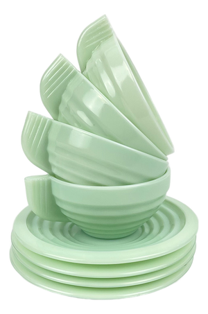 Mint Green Opaline Coffee Set, 1950s, Set of 8