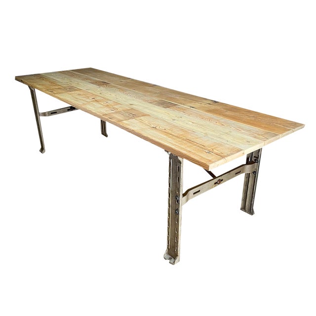 Industrial Dining Table with Steel Machine Base For Sale