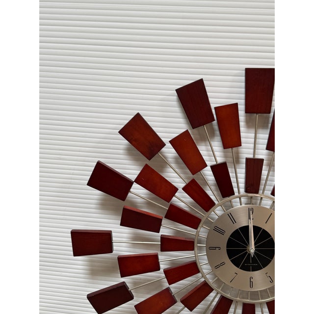 Kenneth Wingard Mid 20th Century Inspired Sunburst Wall Clock For Sale - Image 9 of 12
