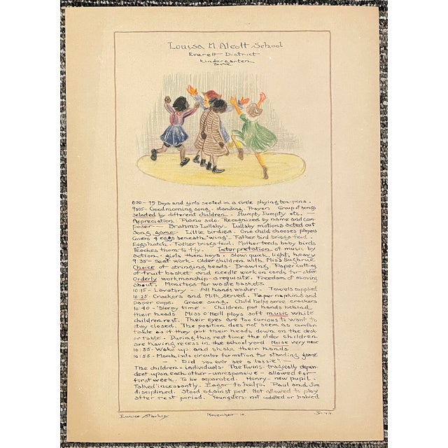 Children's 1932 Eunice Starkie Louisa May Alcott Elementary Drawing For Sale - Image 3 of 3