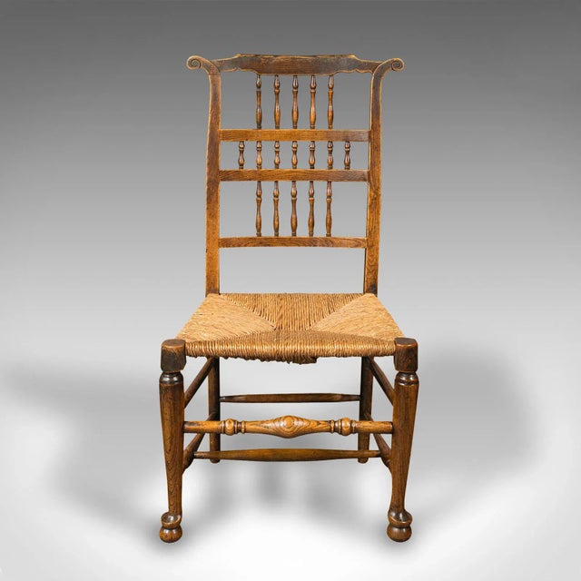 1850s Pair of Antique Victorian English Spindleback Rush Chairs For Sale - Image 4 of 13