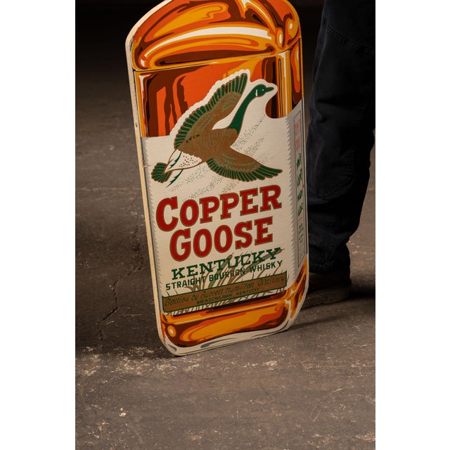 Gemstone Vintage Double-Sided Copper Goose Bourbon Figural Bottle Advertising Sign For Sale - Image 7 of 8