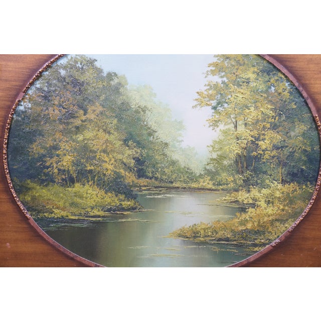 Late 20th Century Griselda Gil De La Torre Impressionist Forest River Landscape Oil Painting 34" For Sale - Image 6 of 12