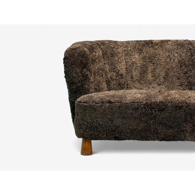 1930s Danish Mid-Century Modern, Beech, Brown Sheepskin, Sofa, Denmark, 1930s For Sale - Image 5 of 9