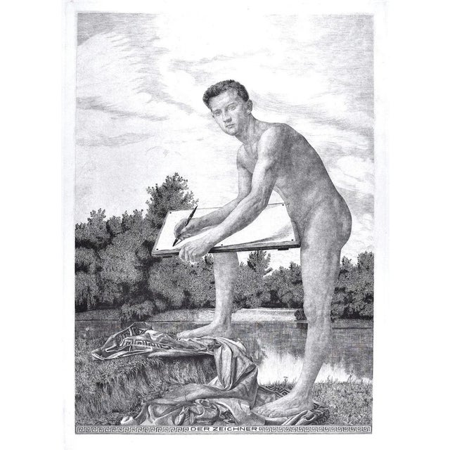 Der Zeichner is a superb etching made around 1900 by a still unknown author, but surely from the circle of Max Klinger...