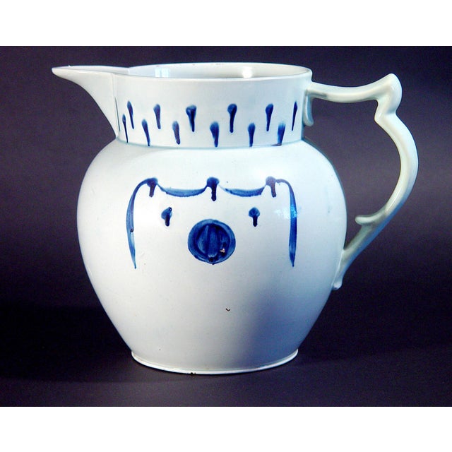 White English Pearlware Pottery Large Underglaze Blue Jug With Flowers and Drapery Circa 1820–1830 For Sale - Image 8 of 9