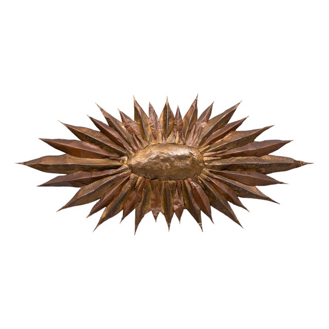 Large Handmade Brass Sunflower Wall Hanger, 1960s For Sale