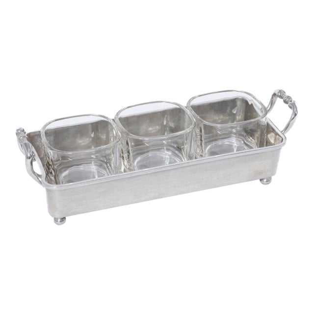 St. Anton Pewter & Glass 3-Section Condiment Tray For Sale