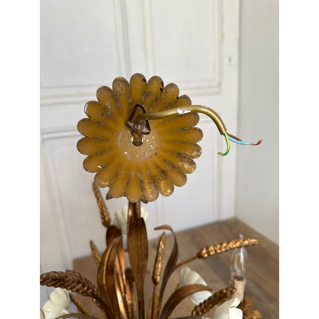 Gilt Tole Floral and Wheat Chandelier, 1960 For Sale - Image 17 of 18