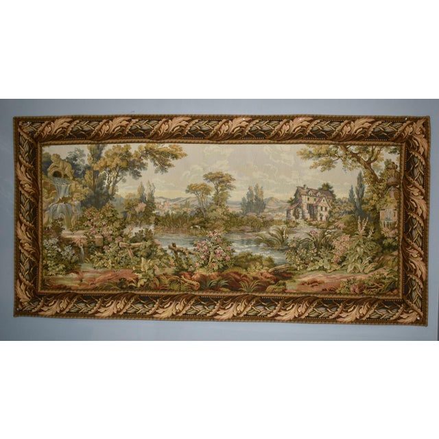 Tan Vintage French Style Tapestry Wall Hanging Pastoral Landscape River Italy For Sale - Image 8 of 18