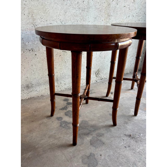 Ornamental & Decorative Materials Vintage Hollywood Regency Side Tables by Henredon Burl & Faux Bamboo, a Pair For Sale - Image 7 of 9