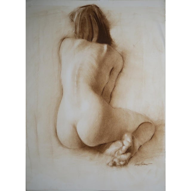 Nude Woman Back, by Doyle Shaw (1947 - 2019). Original Estate Sale, Conte charcoal on cardstock paper. Doyle Shaw taught...