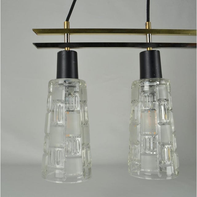 Triple Light Hanging Lamp in Brass Chrome and Clear Glass, 1960s For Sale - Image 12 of 14