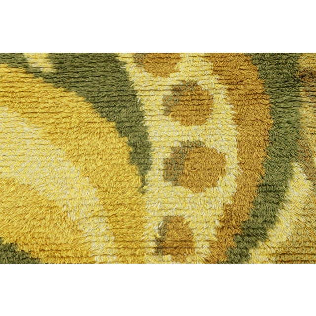 Mid-Century Modern Vintage Swedish Rya Rug With Green-Yellow Botanical Paisley Design - Rug & Kilim For Sale - Image 3 of 9