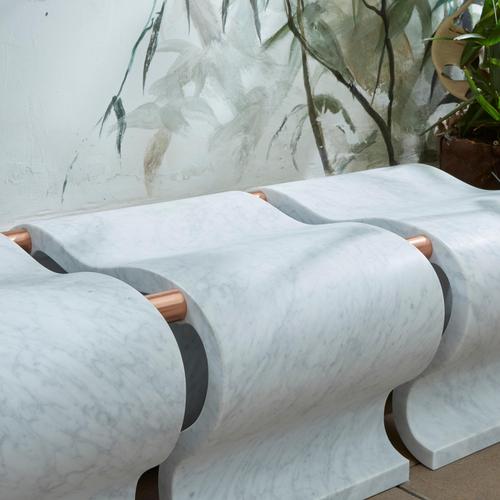 Contemporary Carrara Marble and Copper Onda Bench by Atelier Terrai For Sale - Image 3 of 7