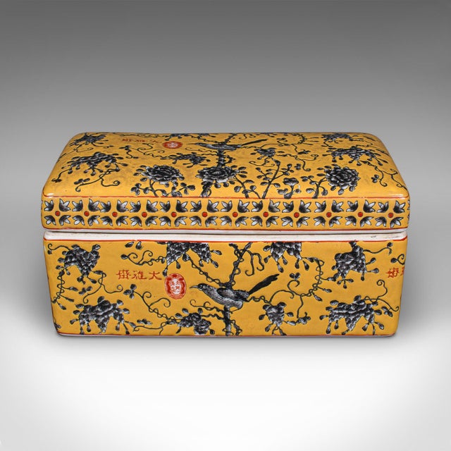 Chinese Vintage Celebration Dish, Chinese Ceramic Lidded Box, Famile Jaune Decor, C.1980 For Sale - Image 3 of 12