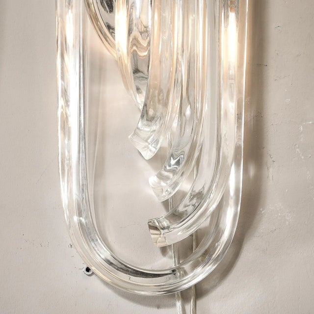 2020s Modernist Pair of Hand Blown Translucent Murano Glass Ribbon Sconces For Sale - Image 5 of 12