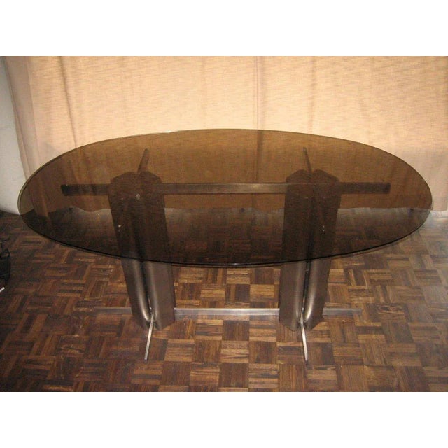 Black Vintage Oval St Gobain Glass Dining Table For Sale - Image 8 of 8