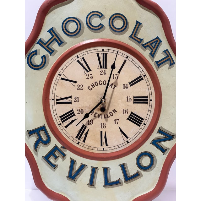 1920s French Chocolat Révillon Advertising Wall Clock Painted Tin 23" For Sale - Image 4 of 8