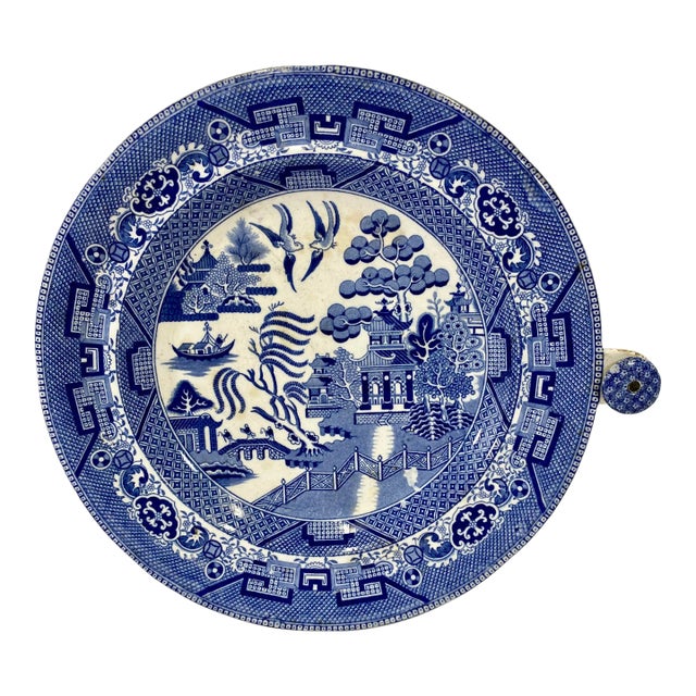 Antique John Meir & Sons Blue Willow Pattern Hot Water Warming Plate Made in England - Circa 19th Century For Sale