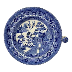 Antique John Meir & Sons Blue Willow Pattern Hot Water Warming Plate Made in England - Circa 19th Century