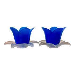 Late 20th Century Blue Tulip Glow Candle Holders For Sale