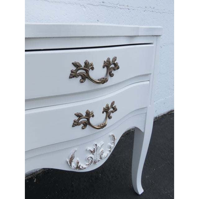 White French Carved Painted White Nightstands Bedside Tables a Pair 6445 For Sale - Image 8 of 17
