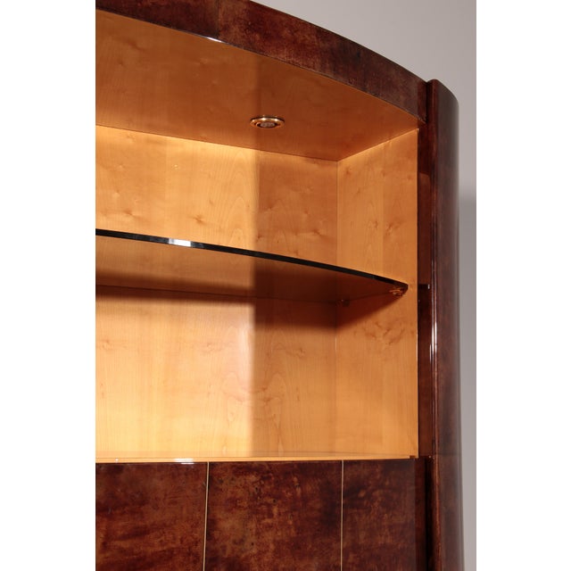 Beige Brown Goatskin Bar Cabinet with Electric Lift and Mirror Interior by Aldo Tura, 1960 For Sale - Image 8 of 15