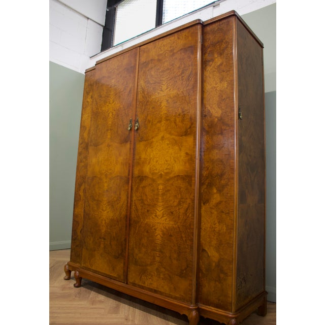 1930s Vintage Art Deco Burr Walnut Wardrobe, 1930s For Sale - Image 5 of 13