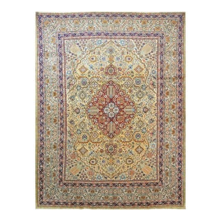 Antique Persian Tabriz 10x13 Tan, Taupe, & Gold Handmade Area Rug #1143243 For Sale