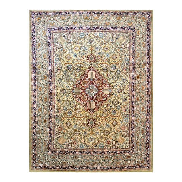Antique Persian Tabriz 10x13 Tan, Taupe, & Gold Handmade Area Rug #1143243 For Sale
